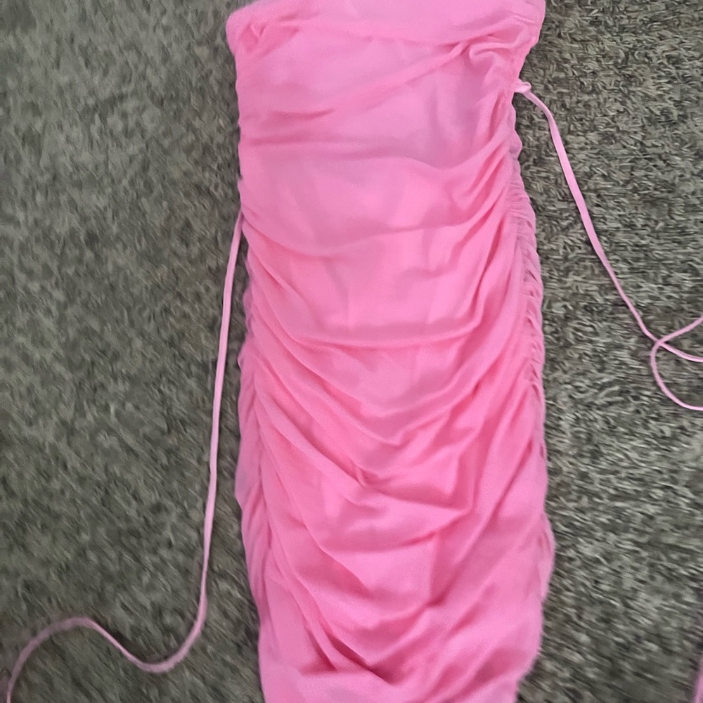 Elegant Pink Strapless Ruched Dress
